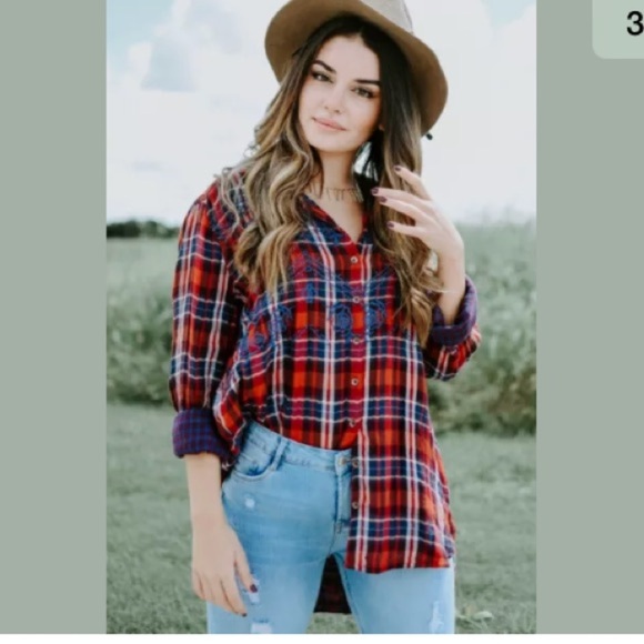 SALE XS Free People Magical Plaid oversized shirt - Picture 3 of 8
